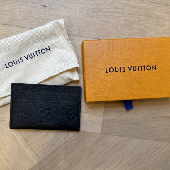 Louis Vuitton Calfskin Monogram Shadow Double Card Holder Black   LIKE NEW MINT - Picture 1 of 8